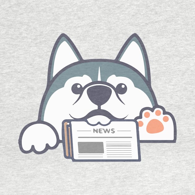 Husky Dog with Newspaper by eyoubree